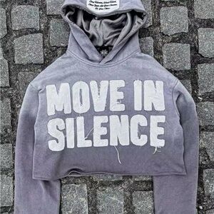 Cropped Hoodie with Bold Text MOVE IN SILENCE